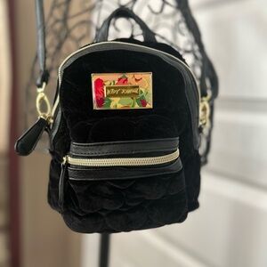 Betsey Johnson Black Quilted Mini Backpack Velour Purse